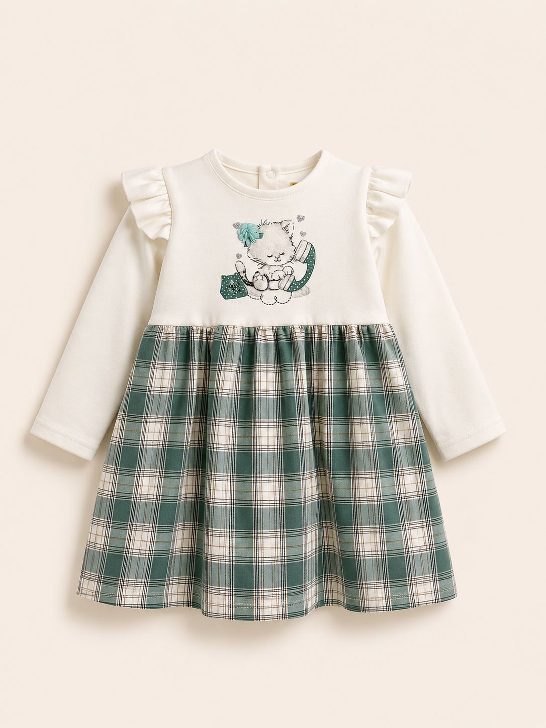 Vestido gatita con falda escocesa verde