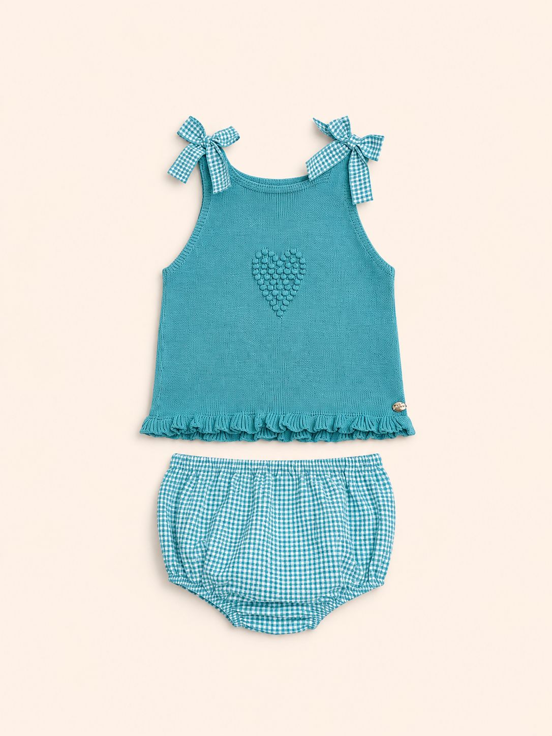 Conjunto top tejido turqueza y bombacha