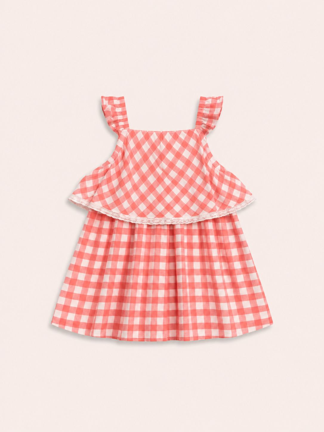 Vestido cuadros coral y blanco