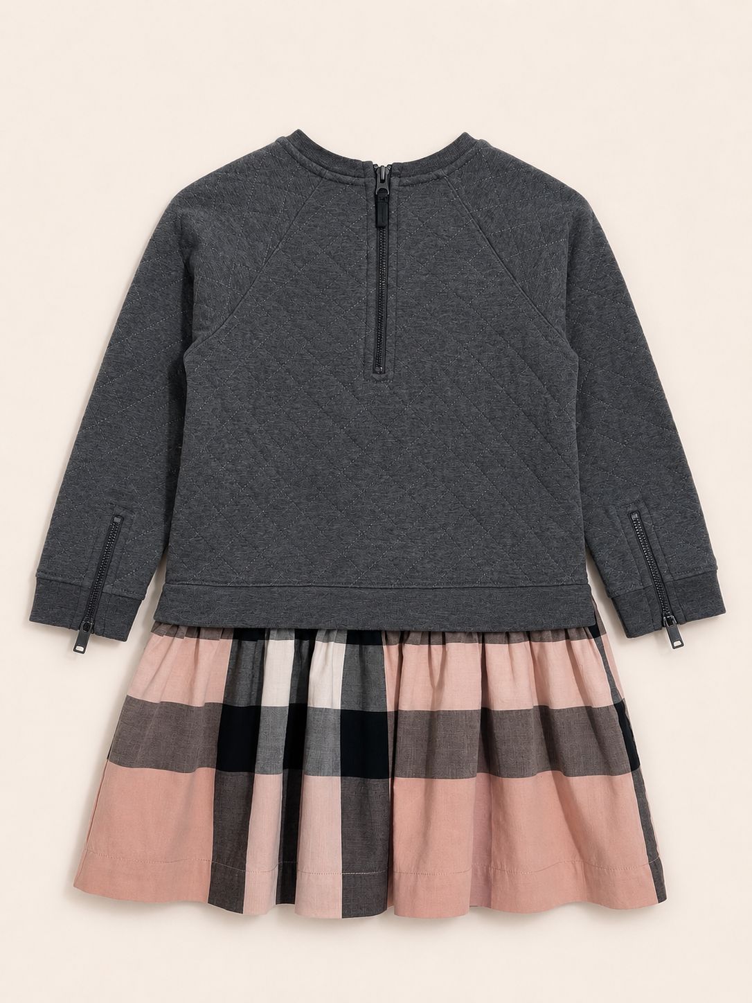 Vestido Jersey plomo falda con tramado rosa - Miniatura 3